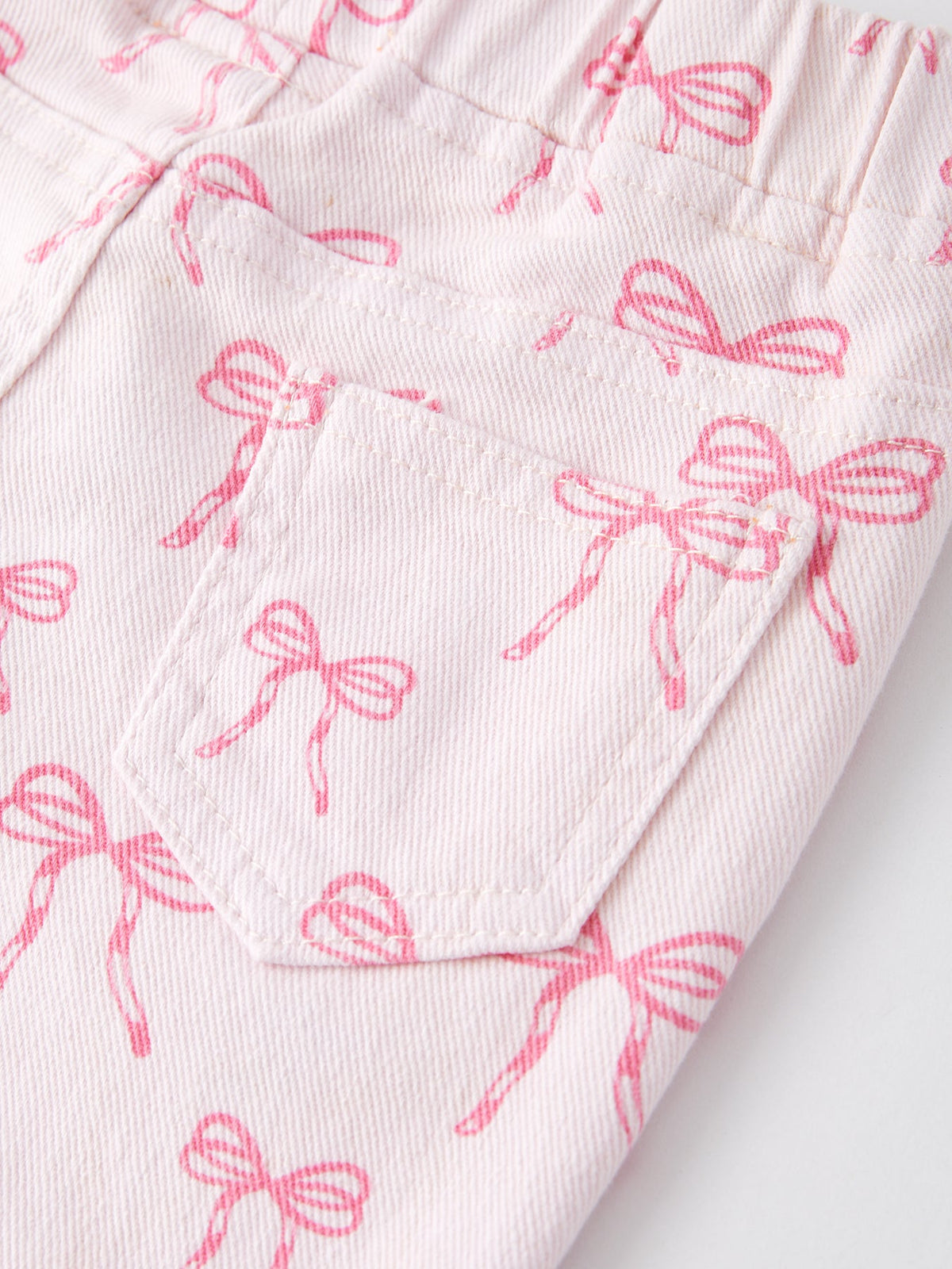 Fall Girls Pink Bow Print Elastic Flared Jeans Denim pant