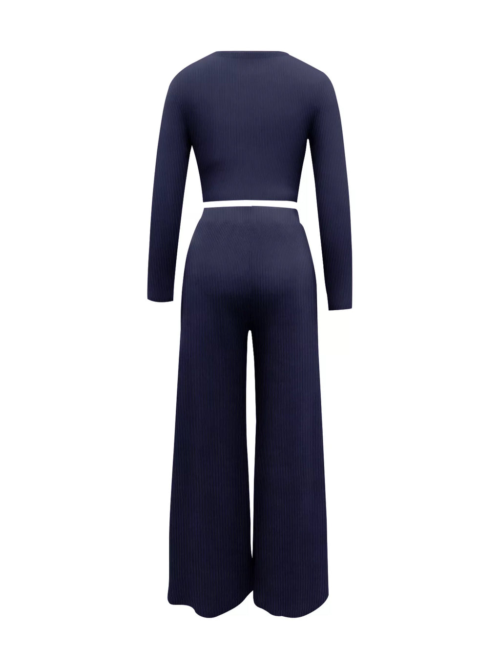 Casual Long Sleeve Crop Top and Wide Leg Pants Set