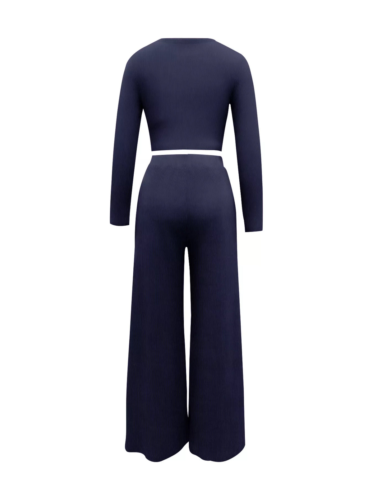 Casual Long Sleeve Crop Top and Wide Leg Pants Set