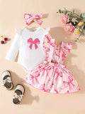 Children's Bowknot Print Ruffle Trim 3 Piece Set