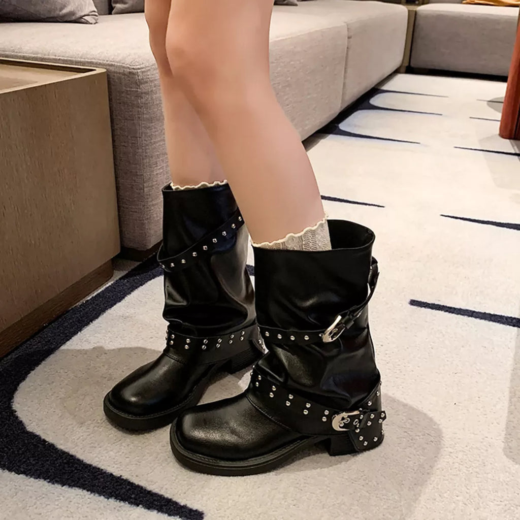 Round Toe Block Heels Boots