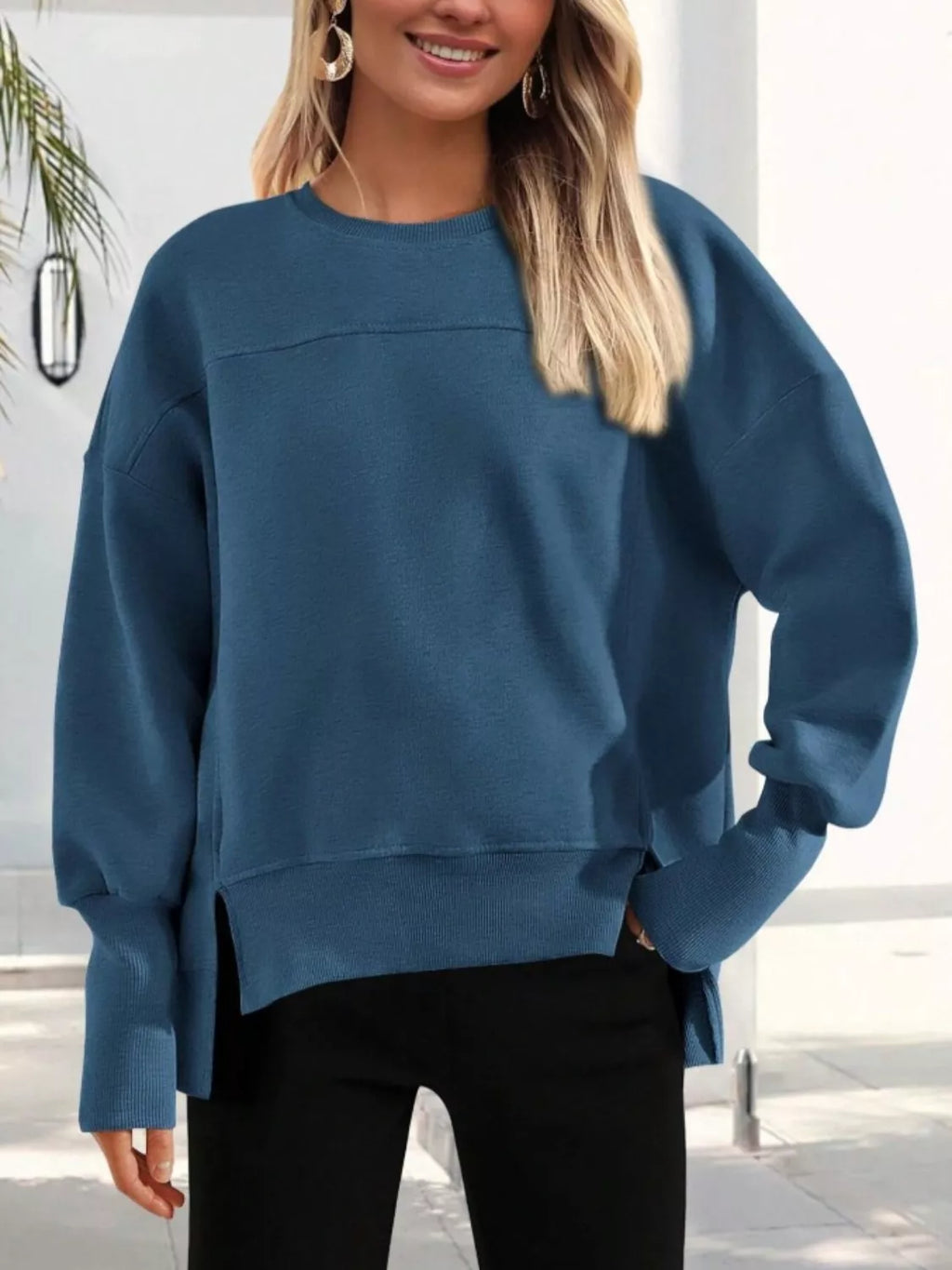 Casual Loose Side Slit Sweatshirt