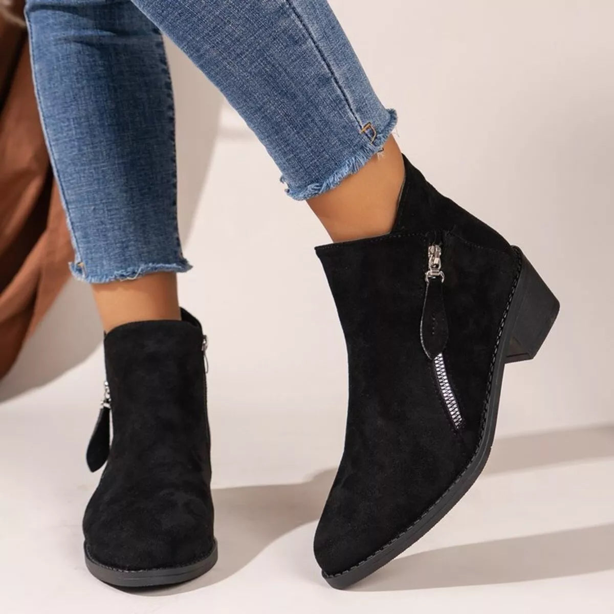Point Toe Block Heels Boots