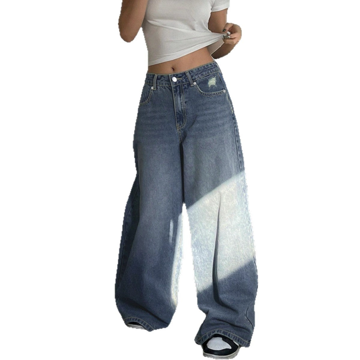Water-washed Blue Wide-leg Extra-long Floor-length Jeans