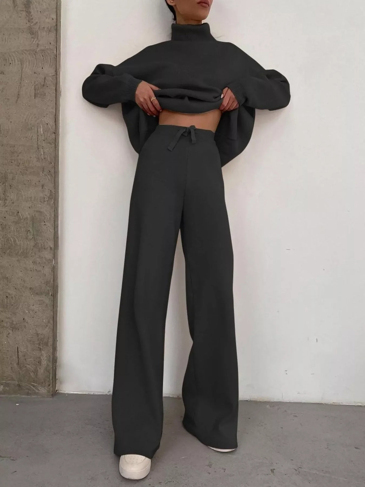 Full Size Turtleneck Long Sleeve Top and Pants Sweater Set Plus Size