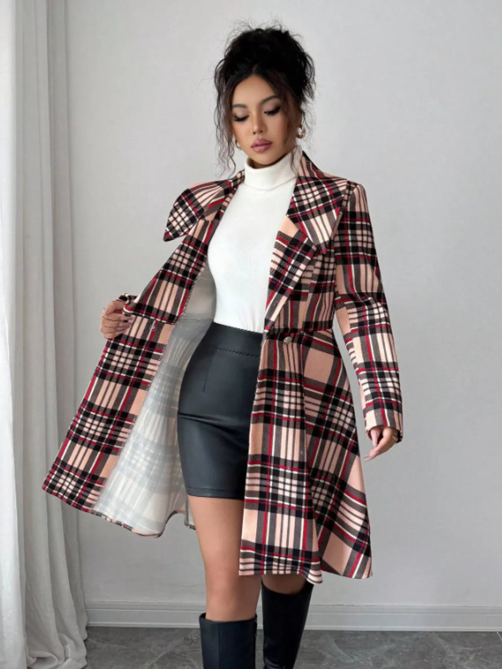 Plaid Button Up Long Sleeve Coat
