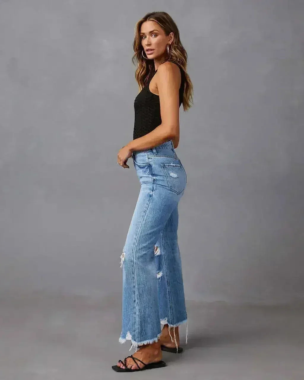 SkyFade™ – Ripped Wide-Leg High Waist Jeans