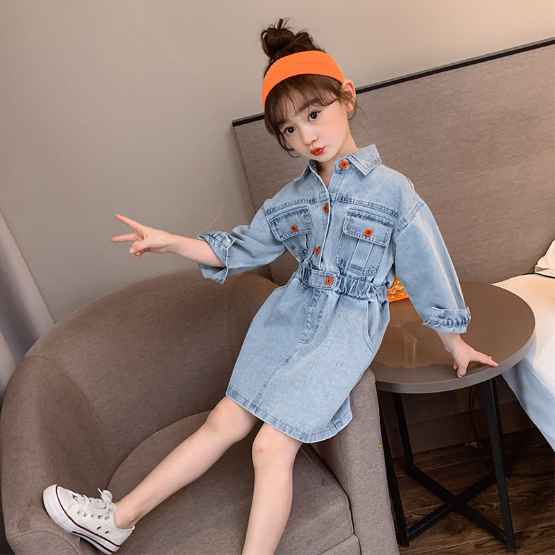 Girls Korean style tooling denim princess dress