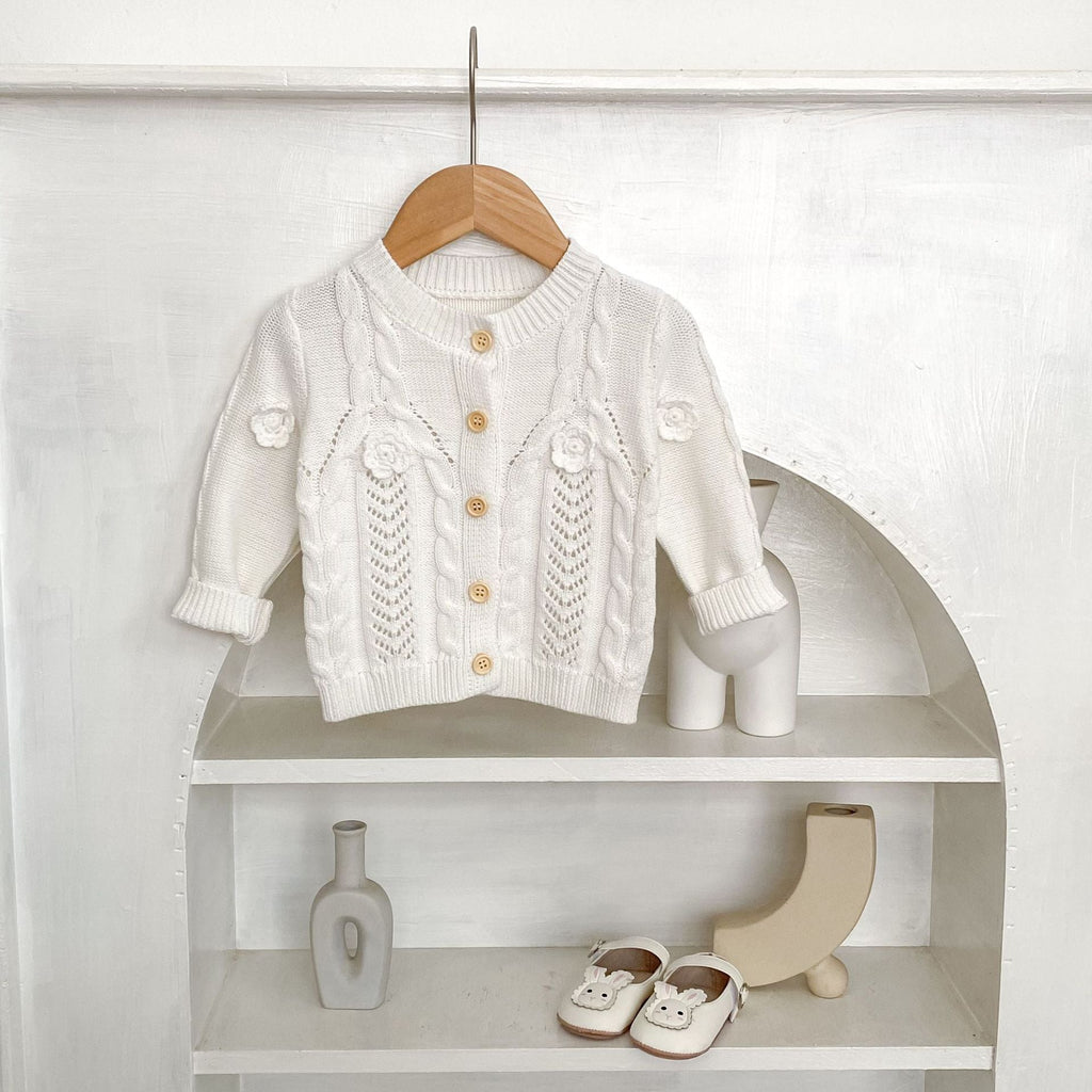 Baby Girl Hand Crocheting Flowers Twist Knit Pure Cotton Jacket