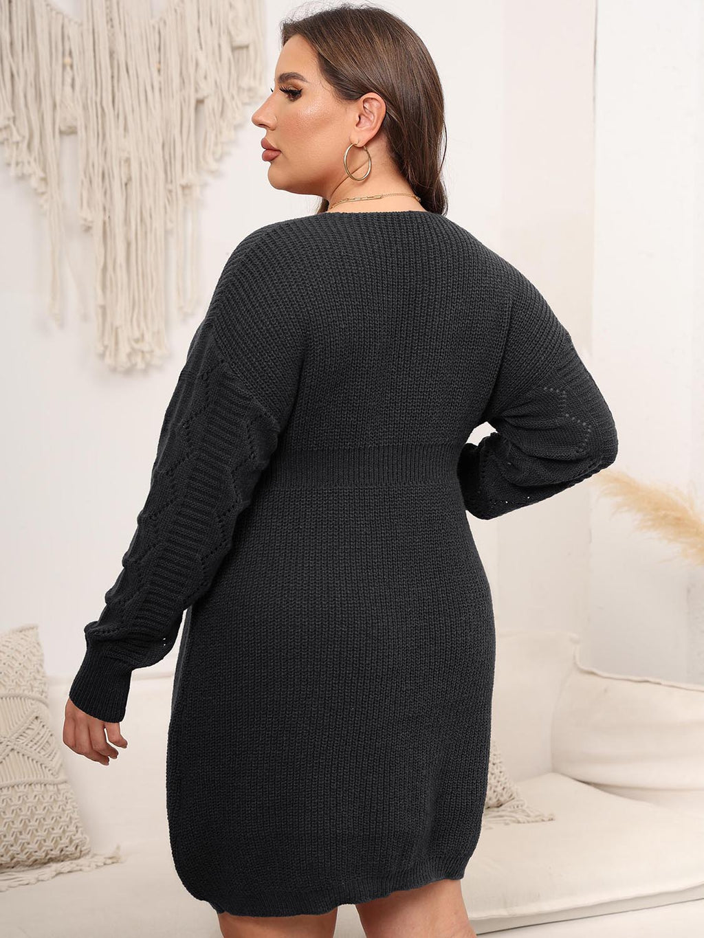 Dropped Shoulder Long Sleeve Knit Mini Dress