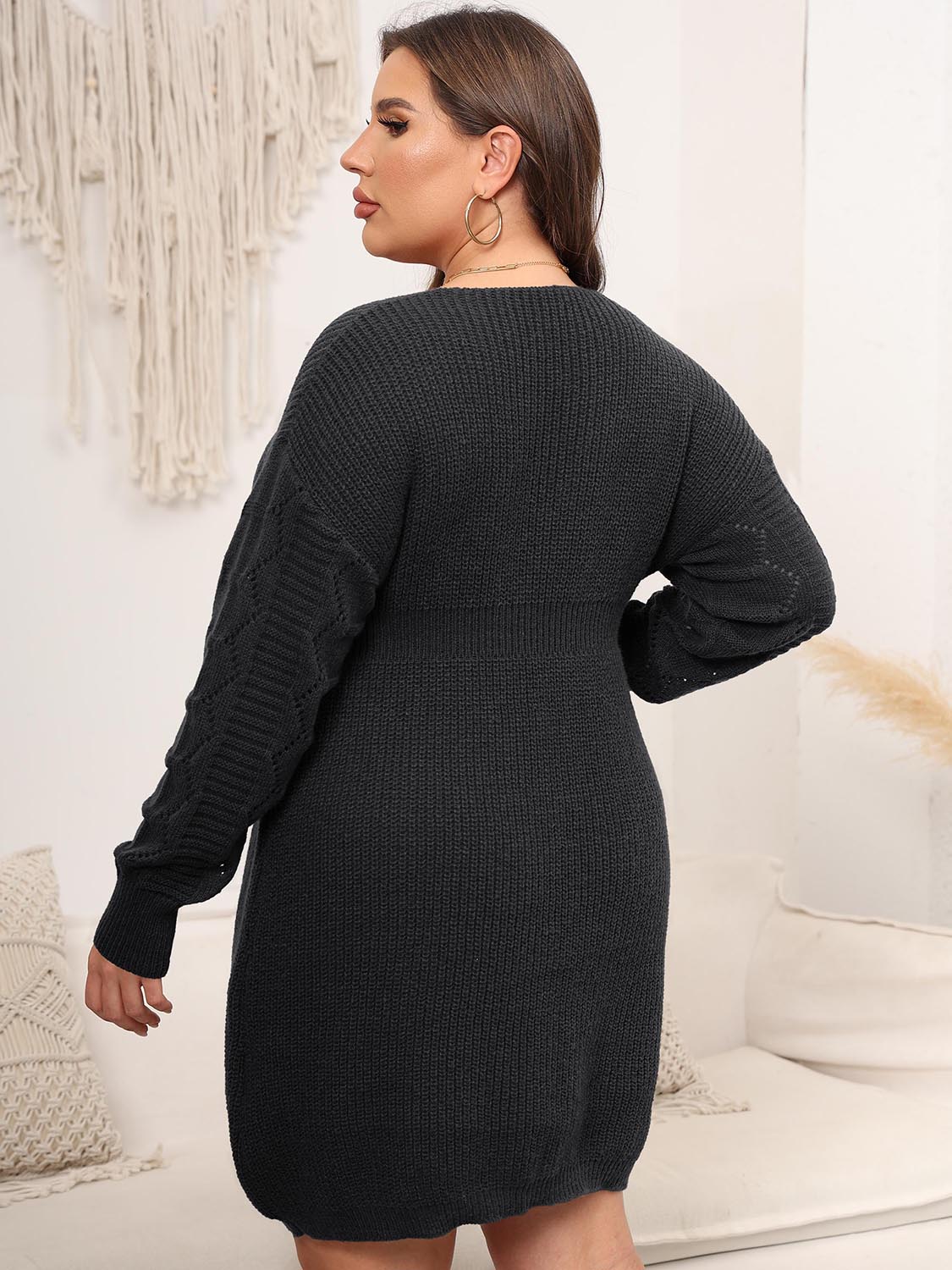 Dropped Shoulder Long Sleeve Knit Mini Dress