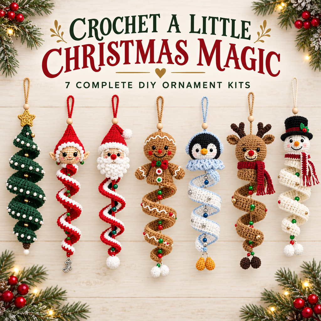 DIY CROCHET SPIRAL CHRISTMAS ORNAMENT KIT | 7 DESIGNS TO CHOOSE FROM TOO