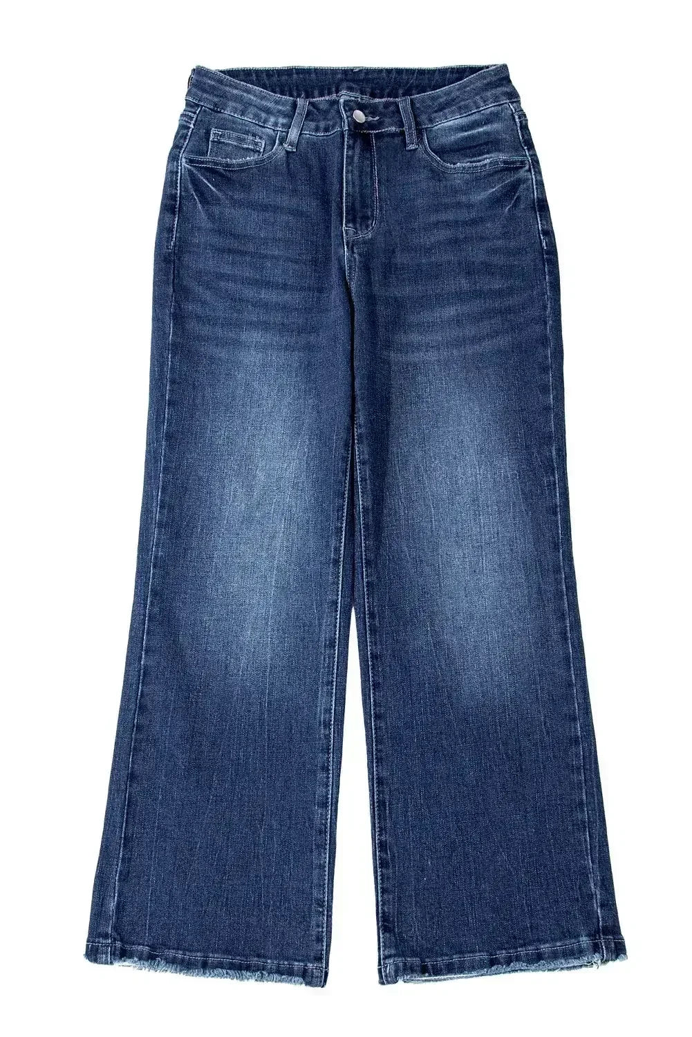 Sail Blue Mineral Wash Raw Hem High Waist Flared Jeans