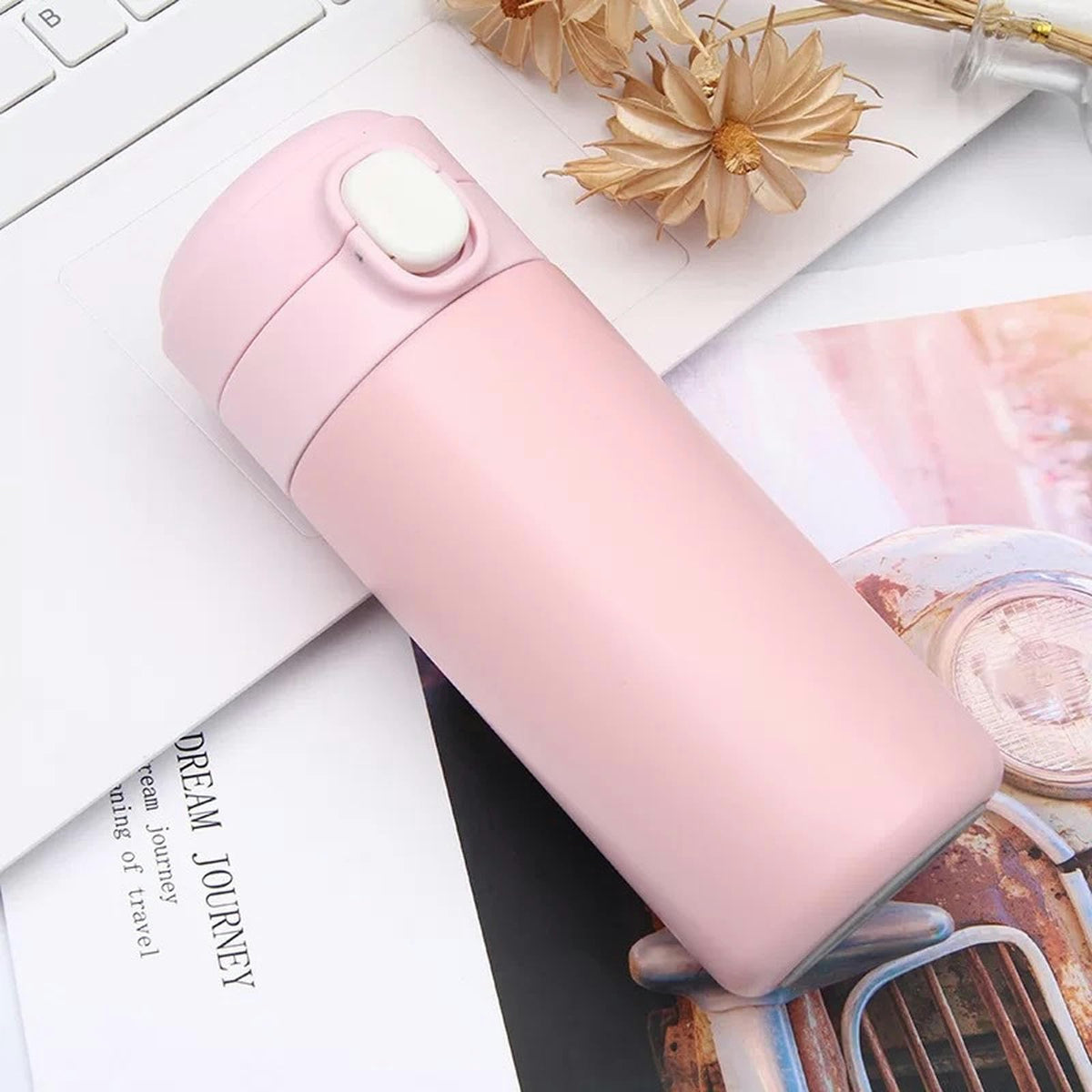 Intelligent Temperature Measurement And Bouncing Insulation Cup, Outdoor Leisure And Casual Business Gift Cup-Pink-300ml
