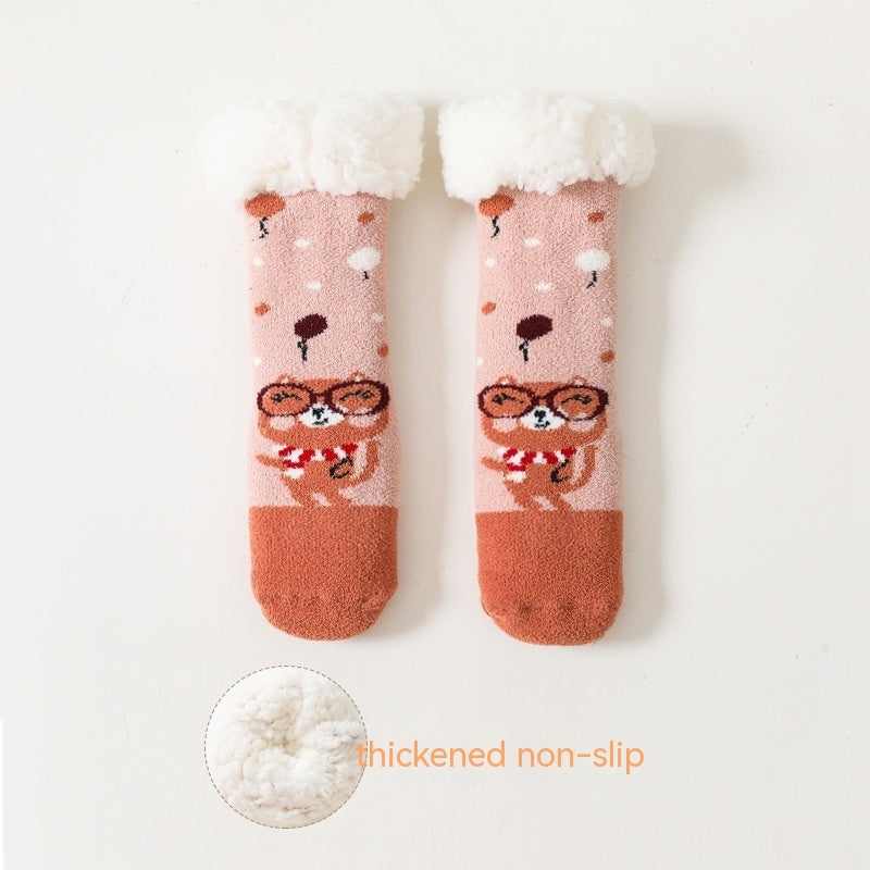 Fleece Lined Padded Warm Keeping Baby Socks Lambswool Non-slip
