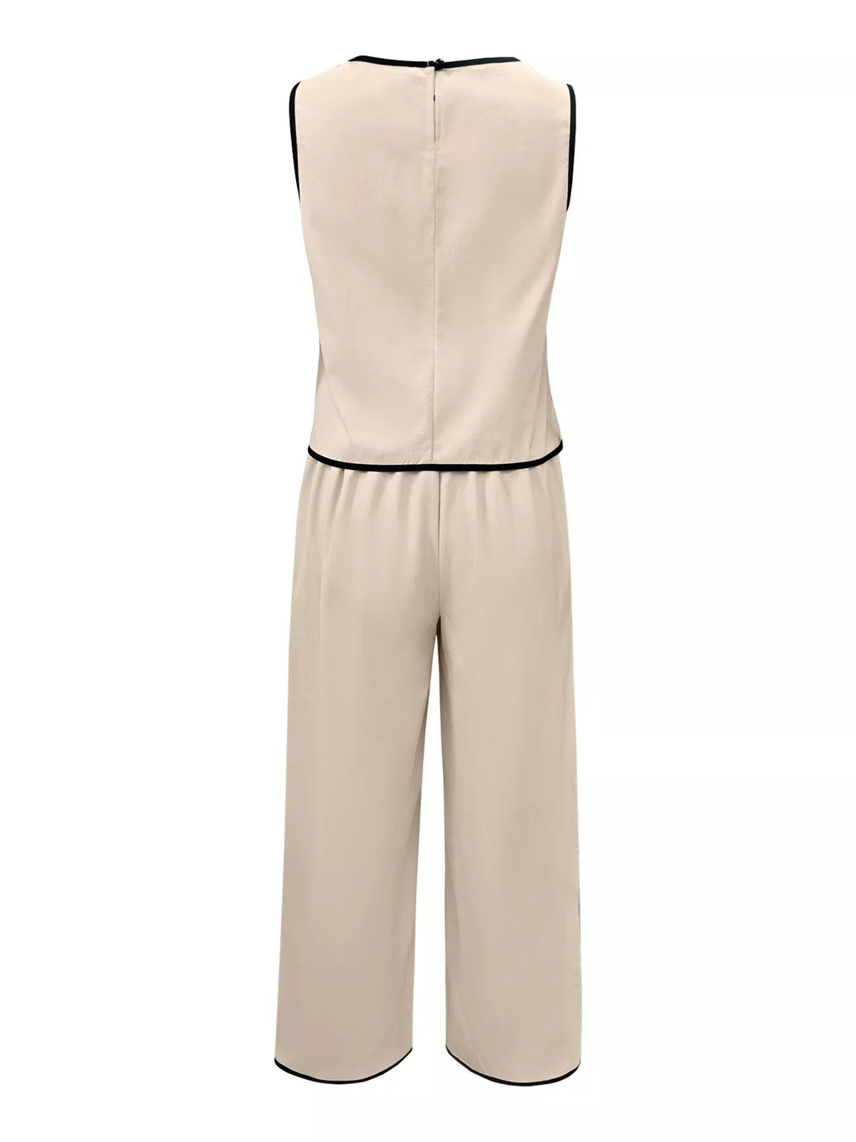 Contrast Trim Top and Wide Leg Pants Set