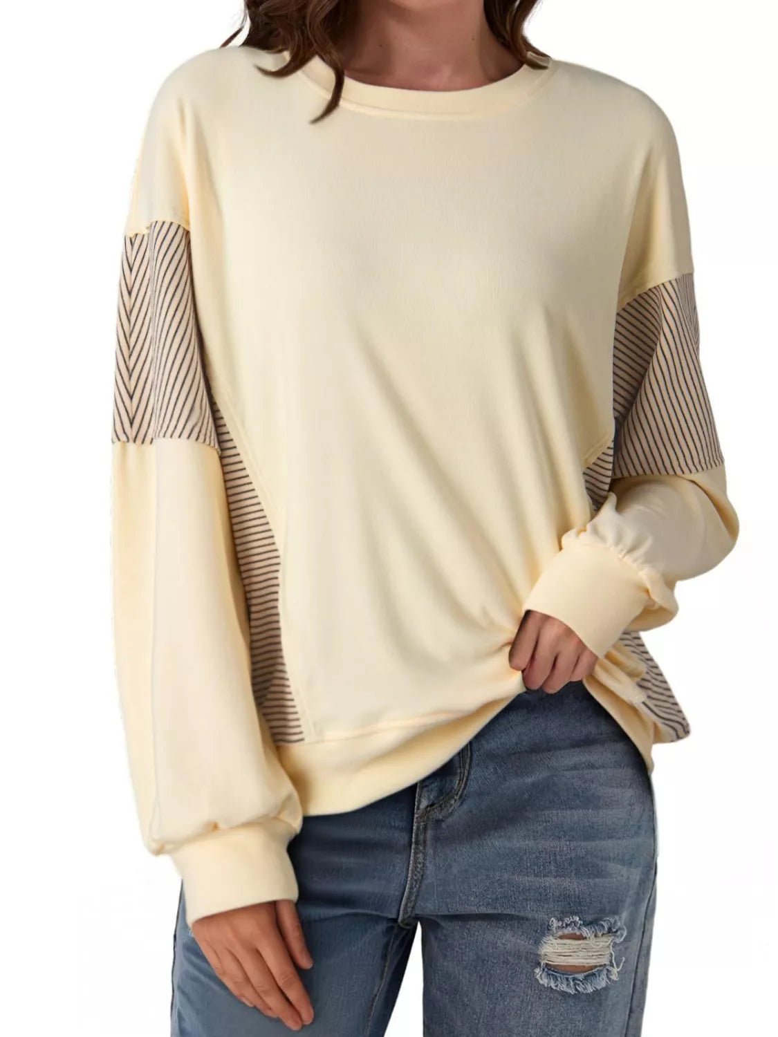 Color Block Striped Sleeve Casual Sweatshirt