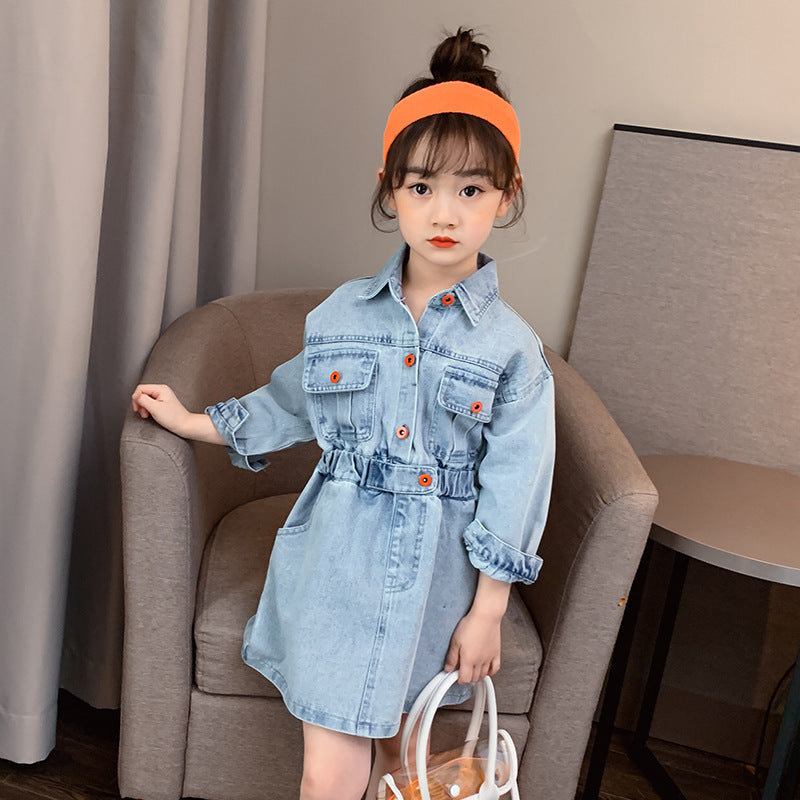 Girls Korean style tooling denim princess dress