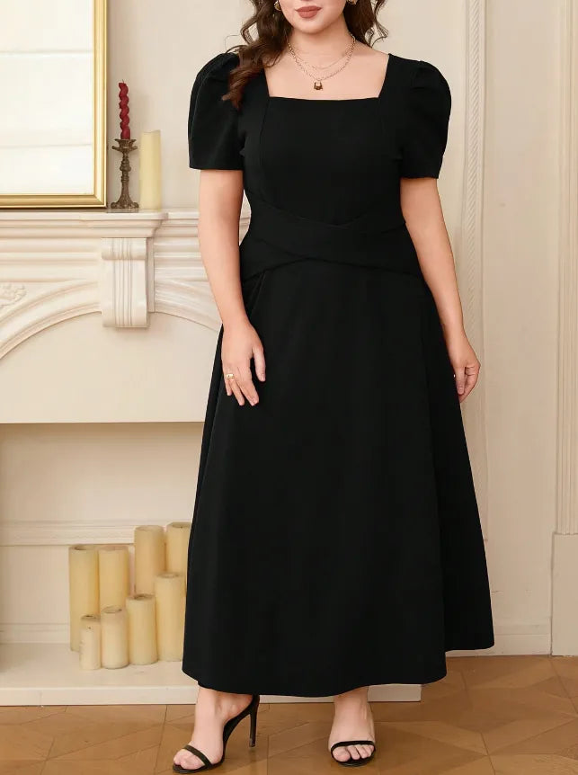 Square Neck Puff Sleeve Midi Dress