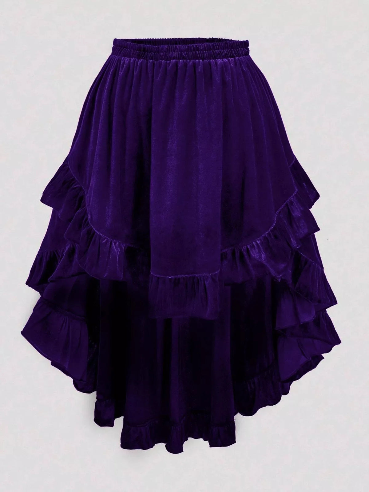 Ruffled Velvet Elastic Waist Skirt