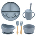 Baby Silicone Cookware Feeding Plate Bowl Set Non-Slip Suction Food Dishes Drinking Cup BPA Free Fork Spoon Children's Tableware