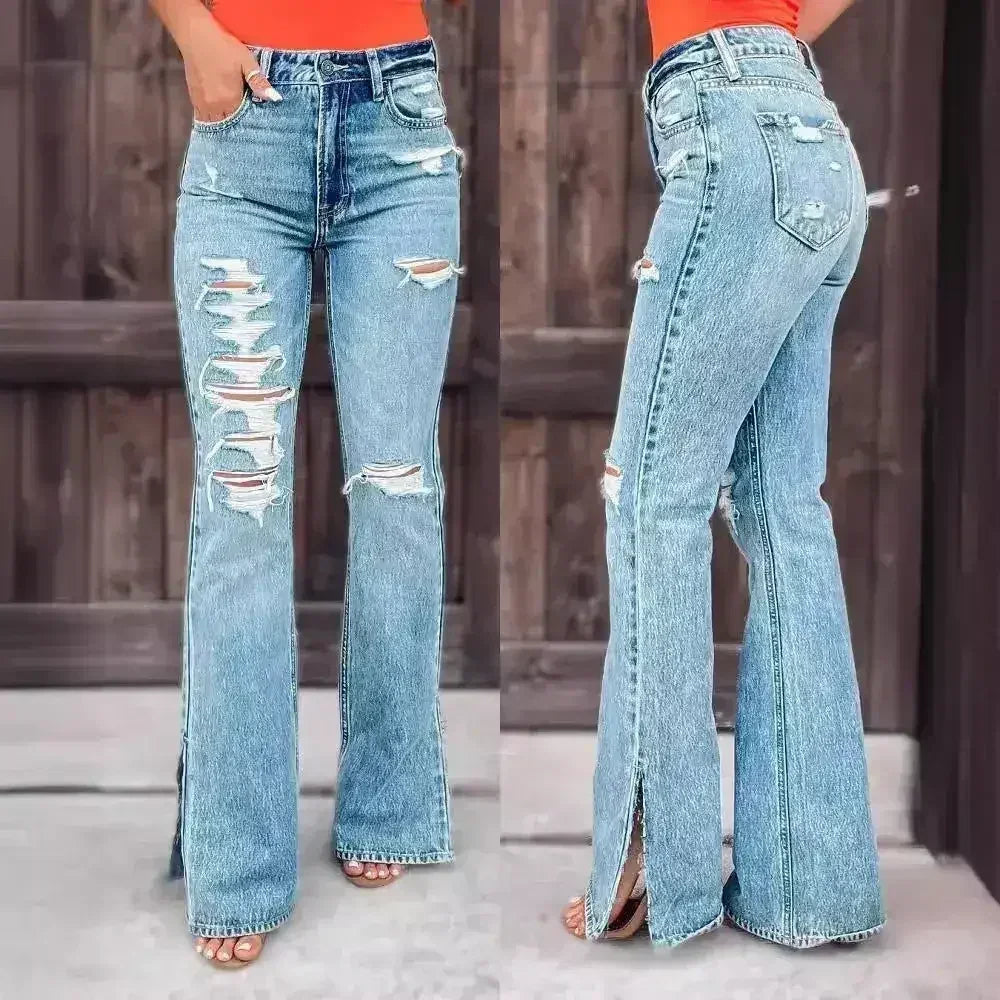 25 Edition – High Waist Ripped Split Stretch Jeans for Women