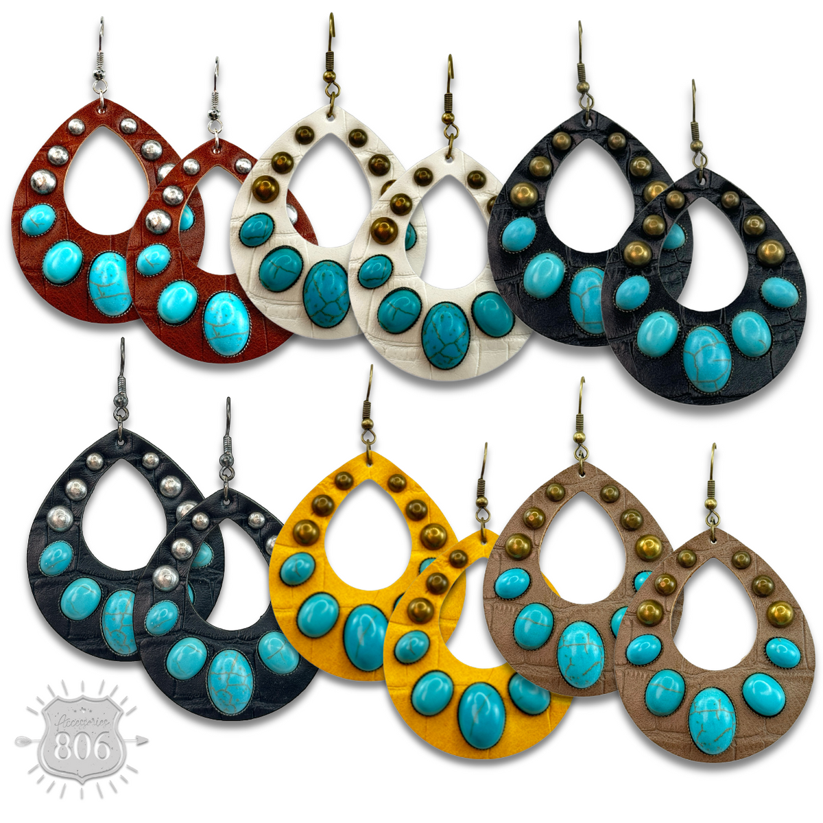 Leather and stone teardrop earring, last call