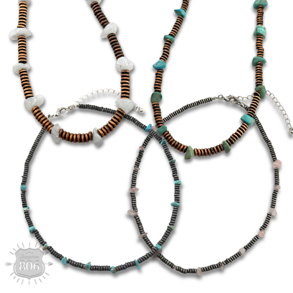 Saucer bead and stone necklace