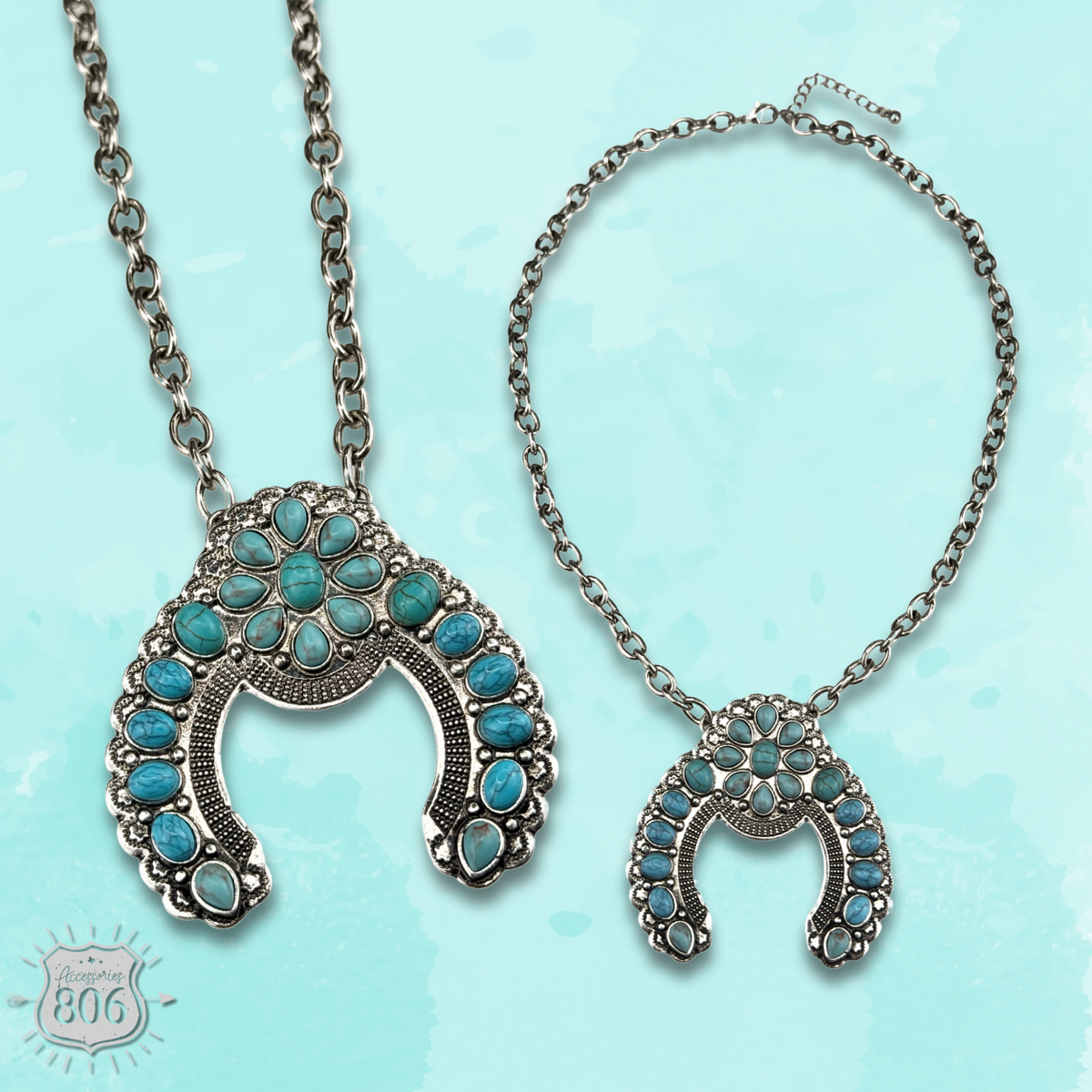 Silver and turquoise squash blossom necklace