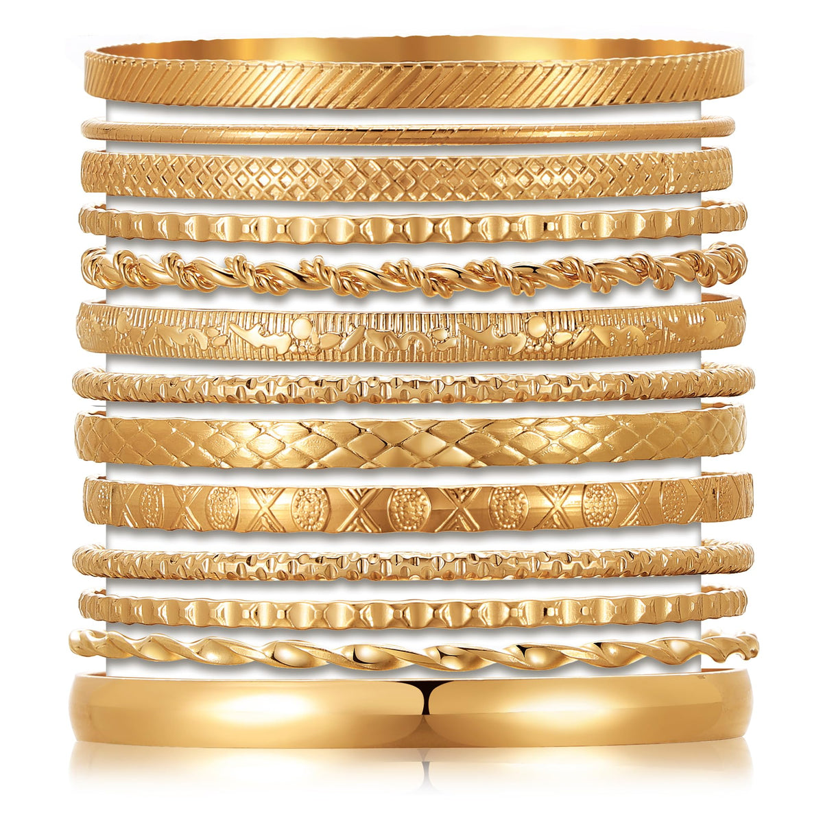 17IF Gold Bangle Bracelet For Women, 14k Multilayer Charm Textured Stackable Bracelets Boho Indian Chunky Cuff Fashion Jewelry Gift