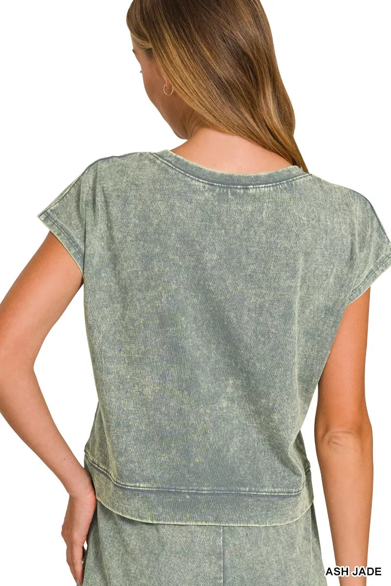 Zenana Premium Cotton Washed Sleeveless Top & Shorts Set