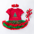 Baby Christmas New Short Sleeve Cartoon Mesh Dress