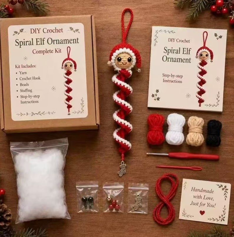 DIY CROCHET SPIRAL CHRISTMAS ORNAMENT KIT | 7 DESIGNS TO CHOOSE FROM TOO