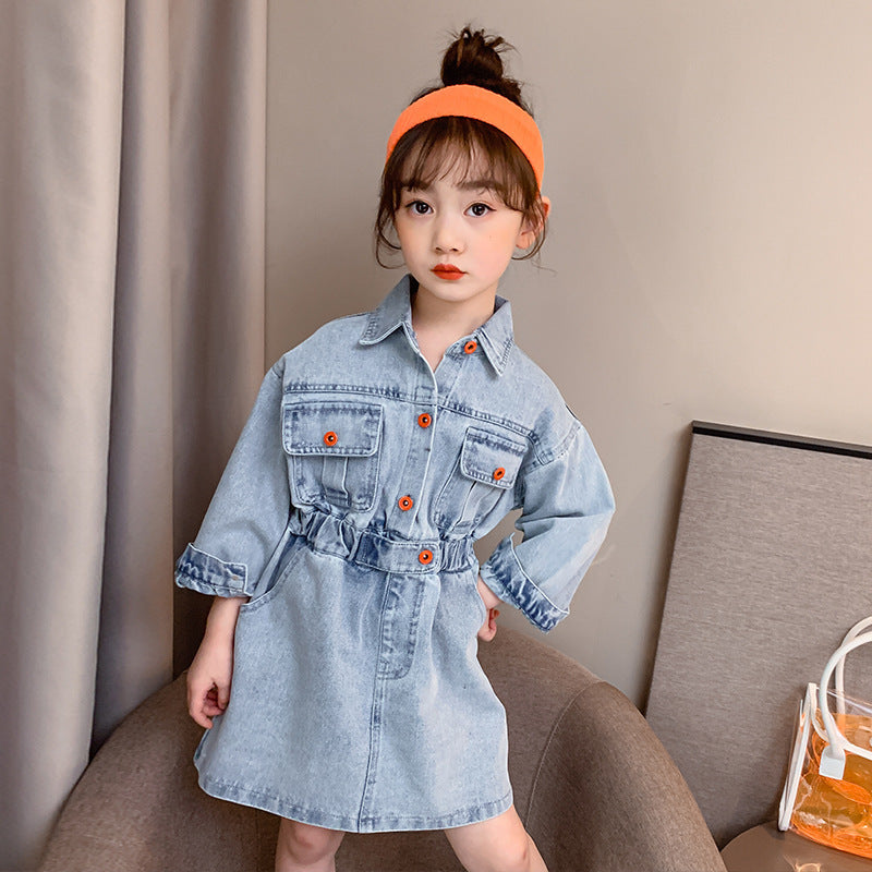 Girls Korean style tooling denim princess dress