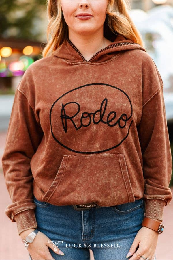 Camel Mineral Wash Rodeo Embroidered Detail Hoodie XL-3XL