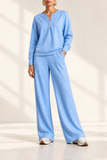 Women's Single-Button Split-Neck Sweatshirt & Wide-Leg Pants Set