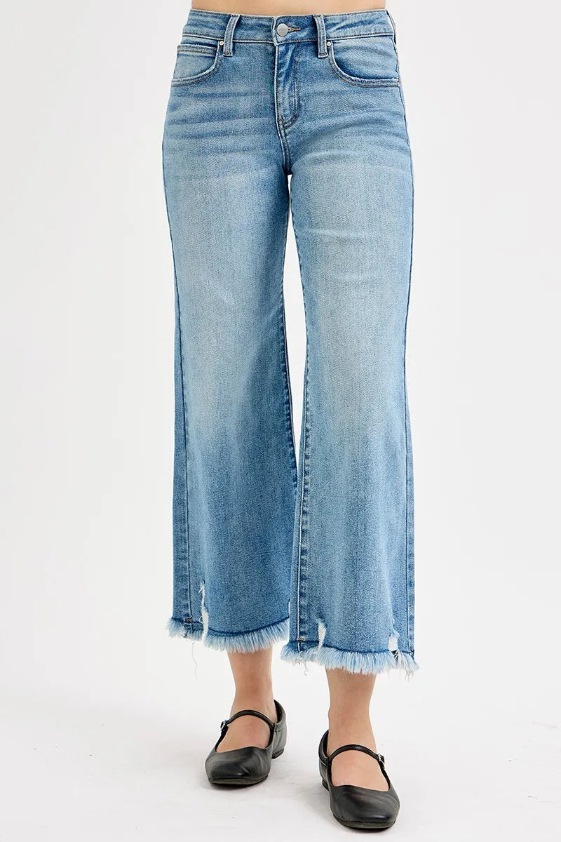 RISEN Full Size Mid Rise Crop Wide Leg Jeans Plus Size
