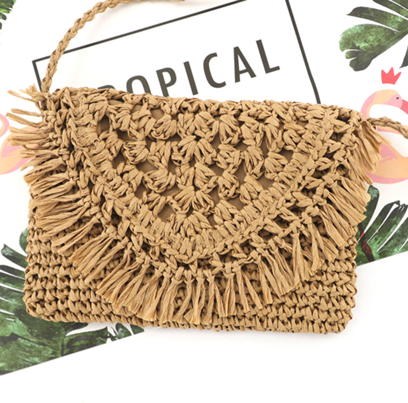 Sofia Foldover Straw Crossbody Bag