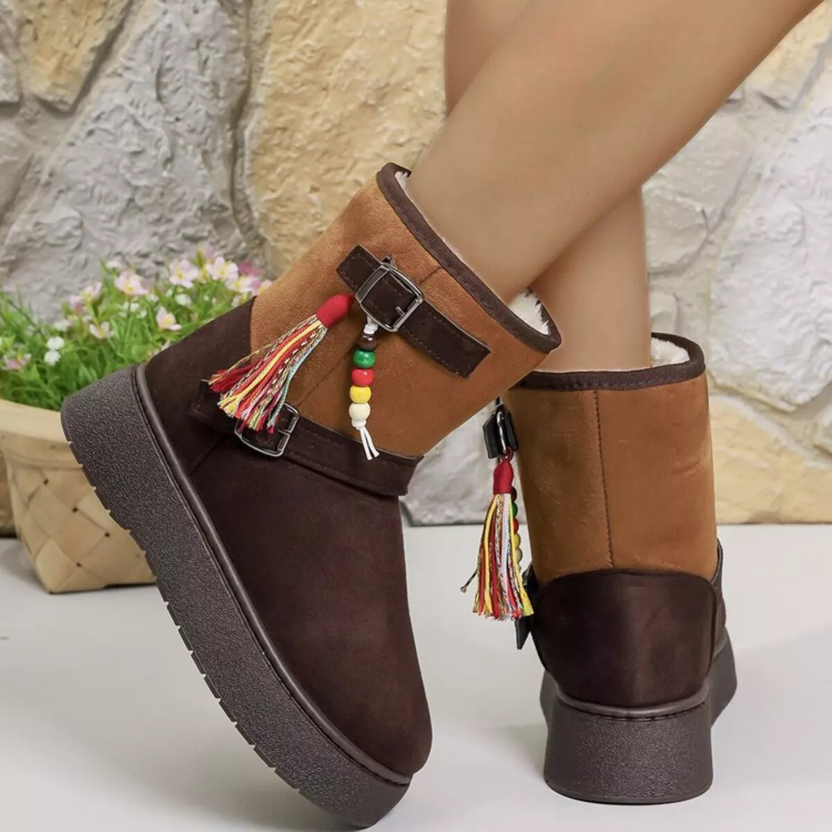 Bohemian Style Ankle Boots with Tassel Decor