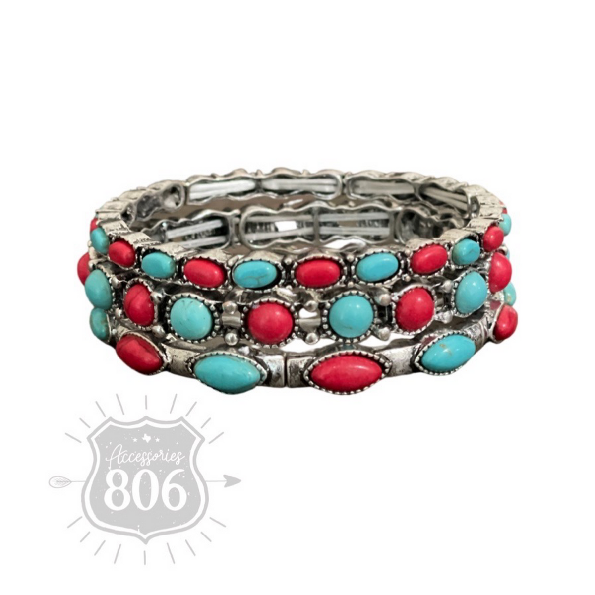 Three piece stone stretch bracelet set