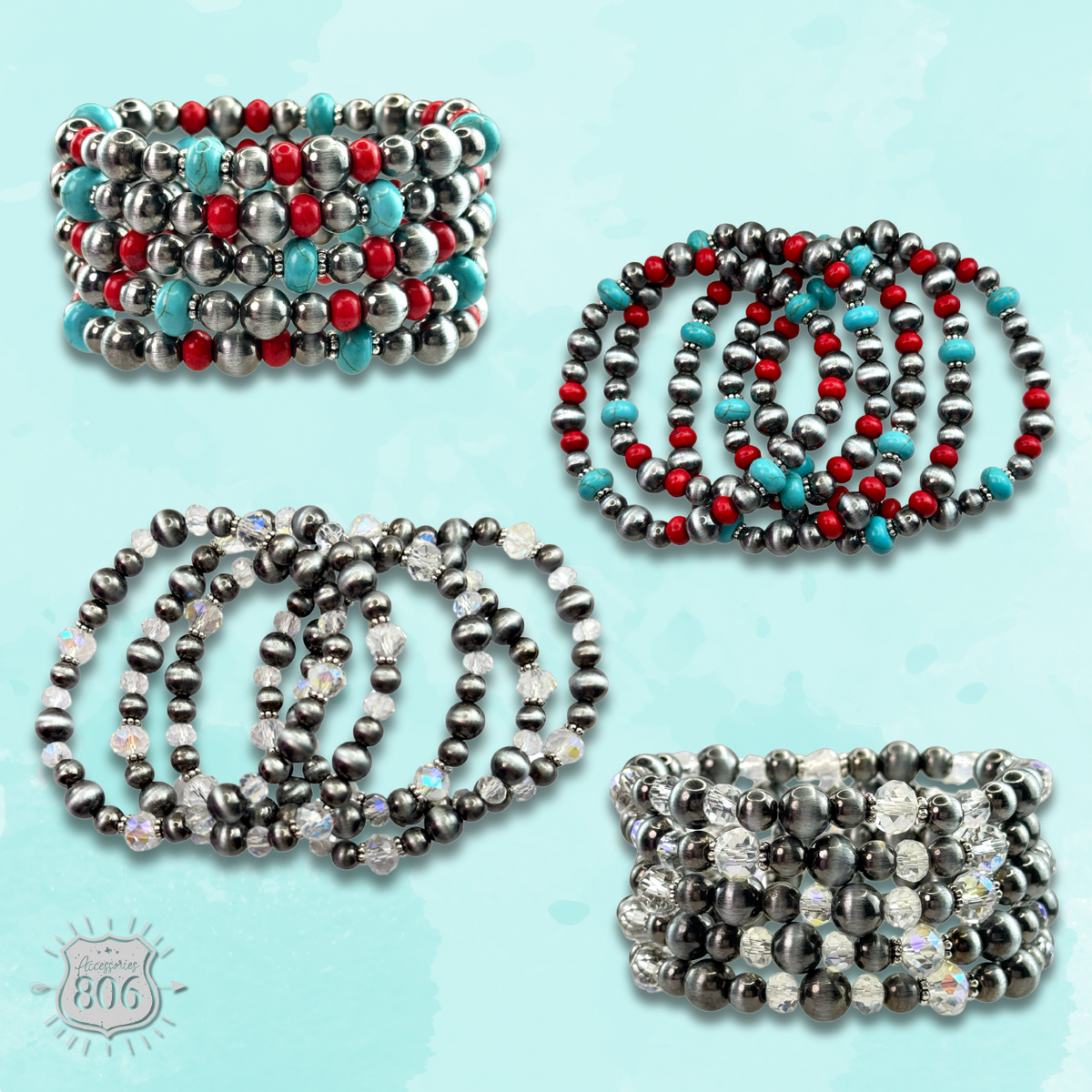 Five strand burnished pearl bracelet set