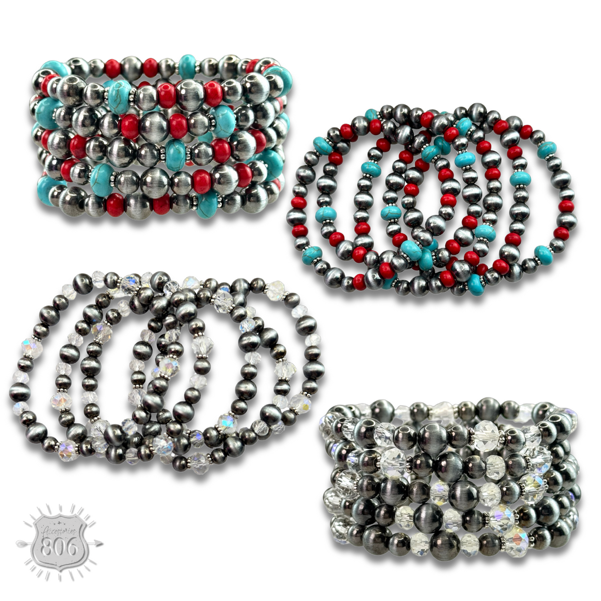 Five strand burnished pearl bracelet set
