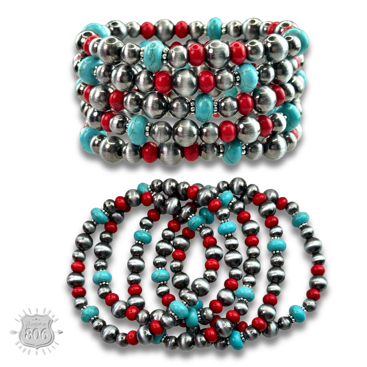 Five strand burnished pearl bracelet set