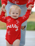 Christmas Candy Cane Merry Knit Baby Romper
