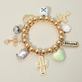 Western Blessed Cactus Cowboy Boot Dice Cross Pearl Charm Beaded Stretch Bracelet