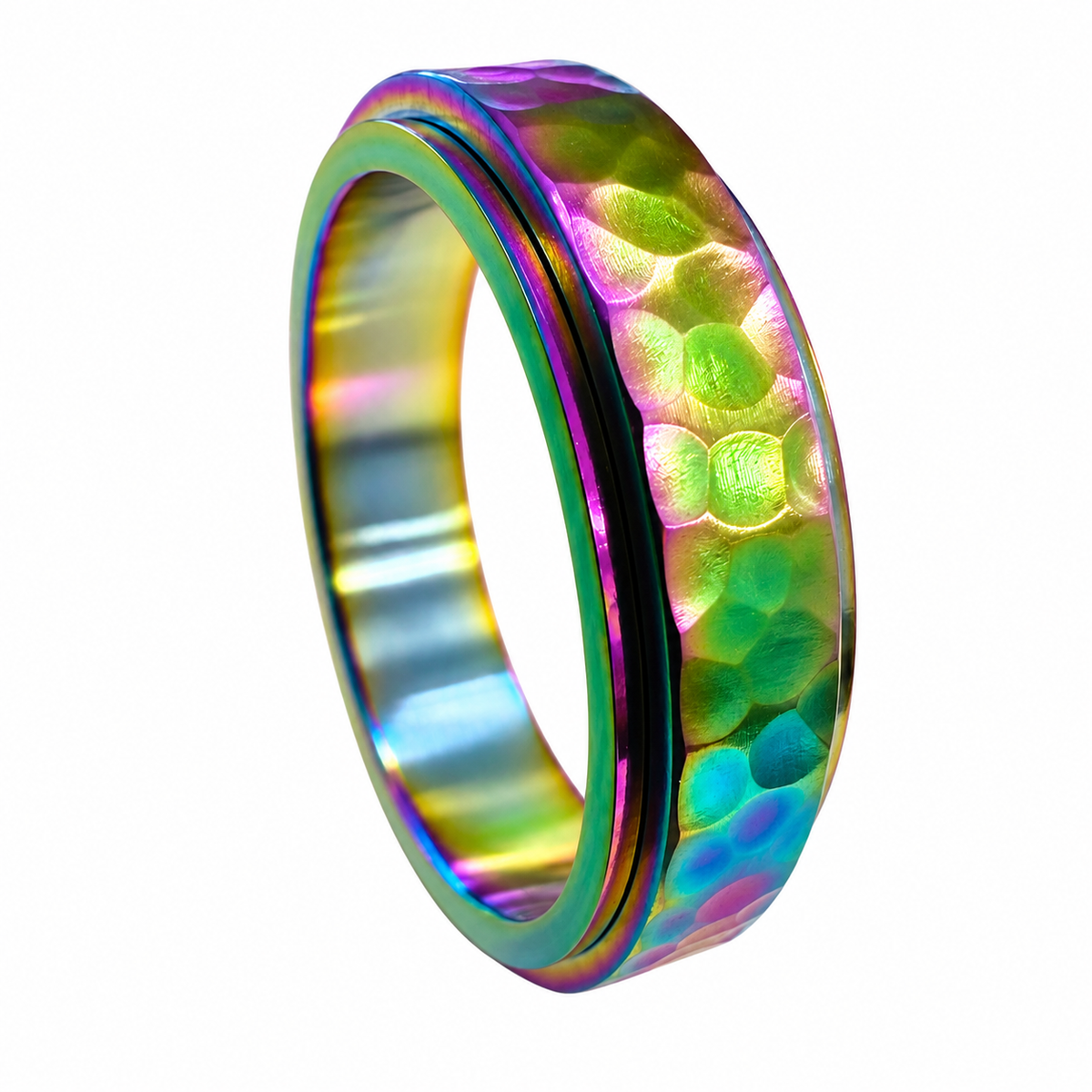 Rainbow Finish Spinner Hammer LGBTQ Pride Ring – Stainless Steel