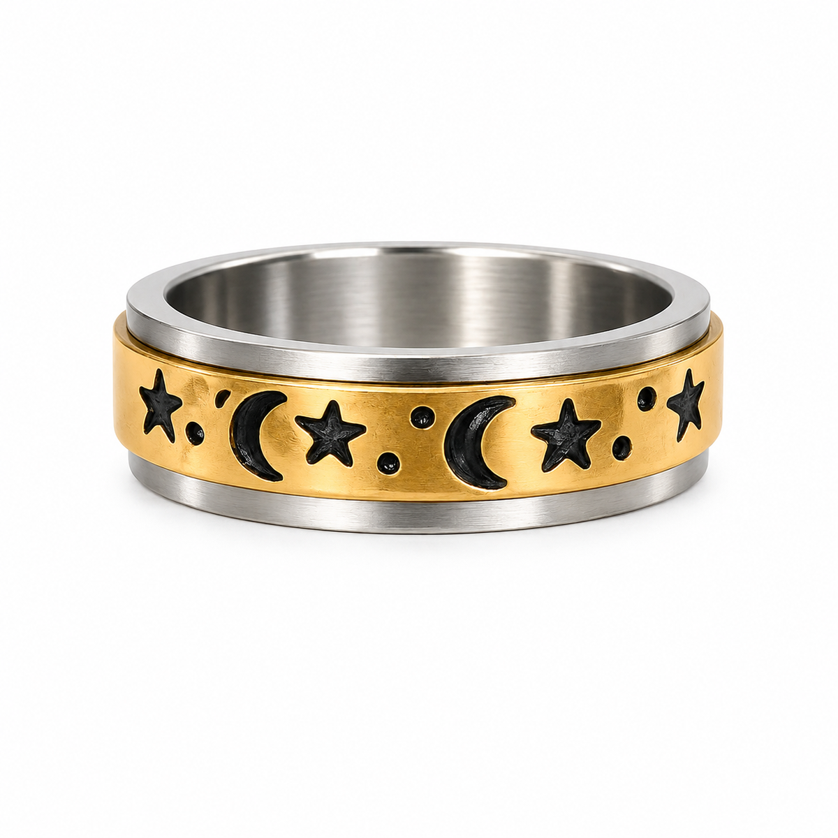 18k Gold PVD Stainless Steel Celestial Moon Star Spinner Fidget Ring