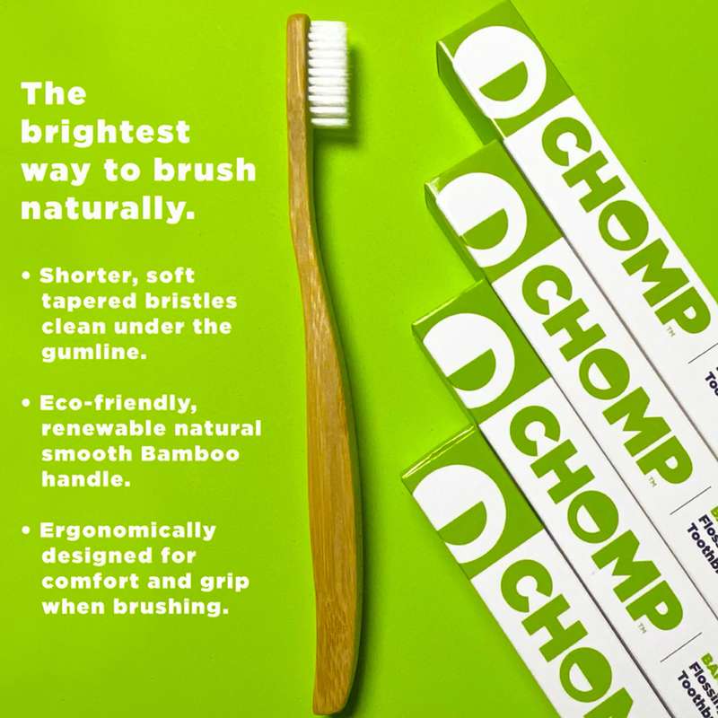 CHOMP Bamboo Flossing Toothbrush 4-PACK
