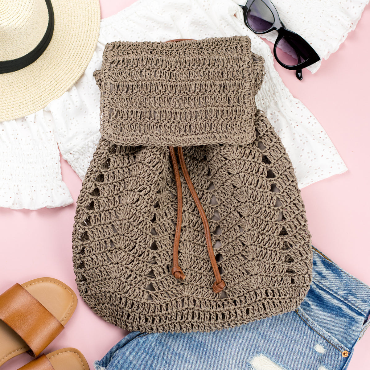 Woven Straw Backpack