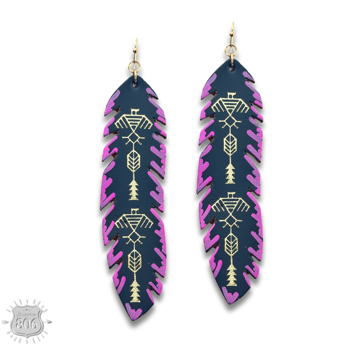 Painted leather feather earring - LC